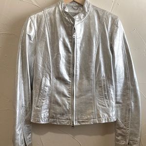 VTG Wilson’s Leather Ladies “Maxima” Chrome Silver Moto Jacket Size M